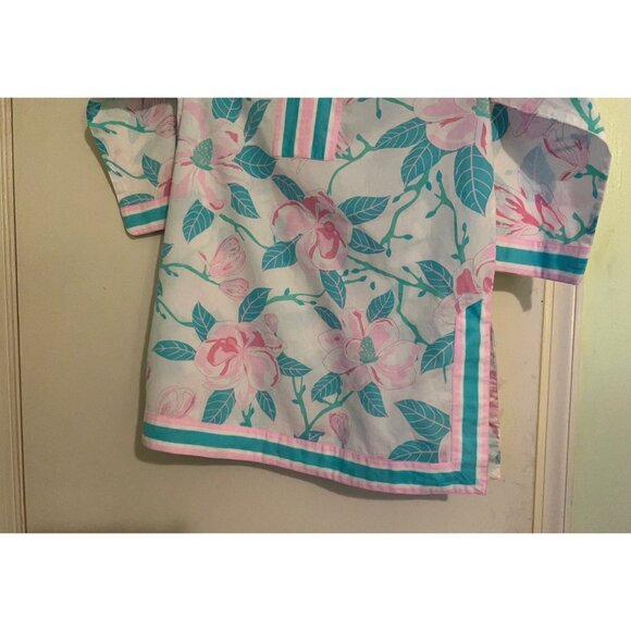 Gretchen Scott Women’s SZ M Tunic Top Pink Green Floral V Neck 3/4 Sleeve Cotton - Picture 9 of 12